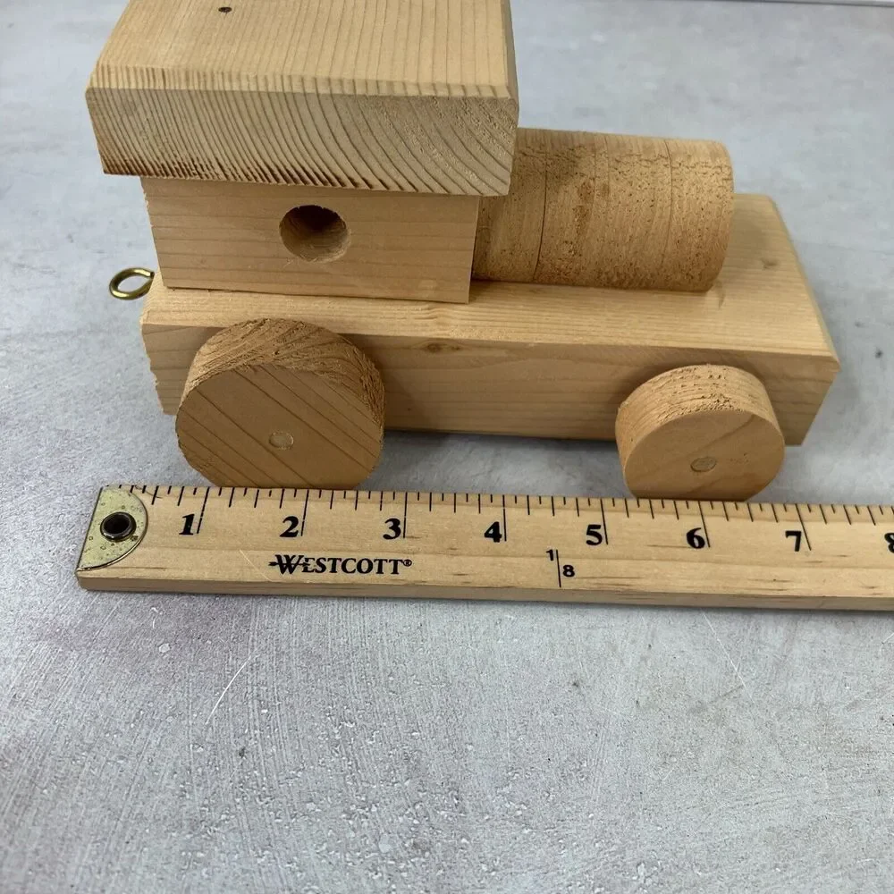 4 Piece‎ Handmade Wooden Train Set Kids Toy Locomotive with Rail Cars & Caboose